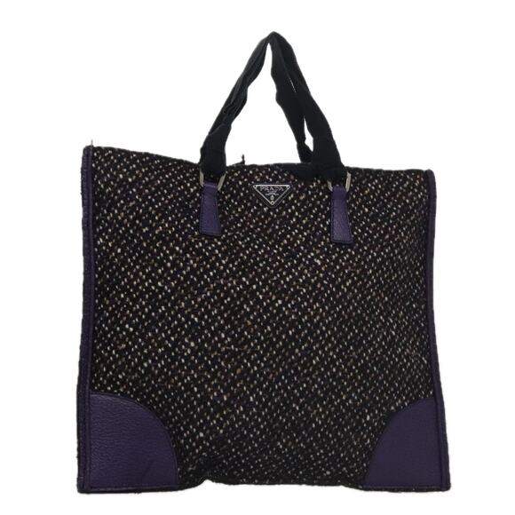 PRADA Hand Bag Wool Leather Purple Silver - Picture 1 of 16